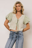Sylas Embroidered Blouse in Sage FINAL SALE