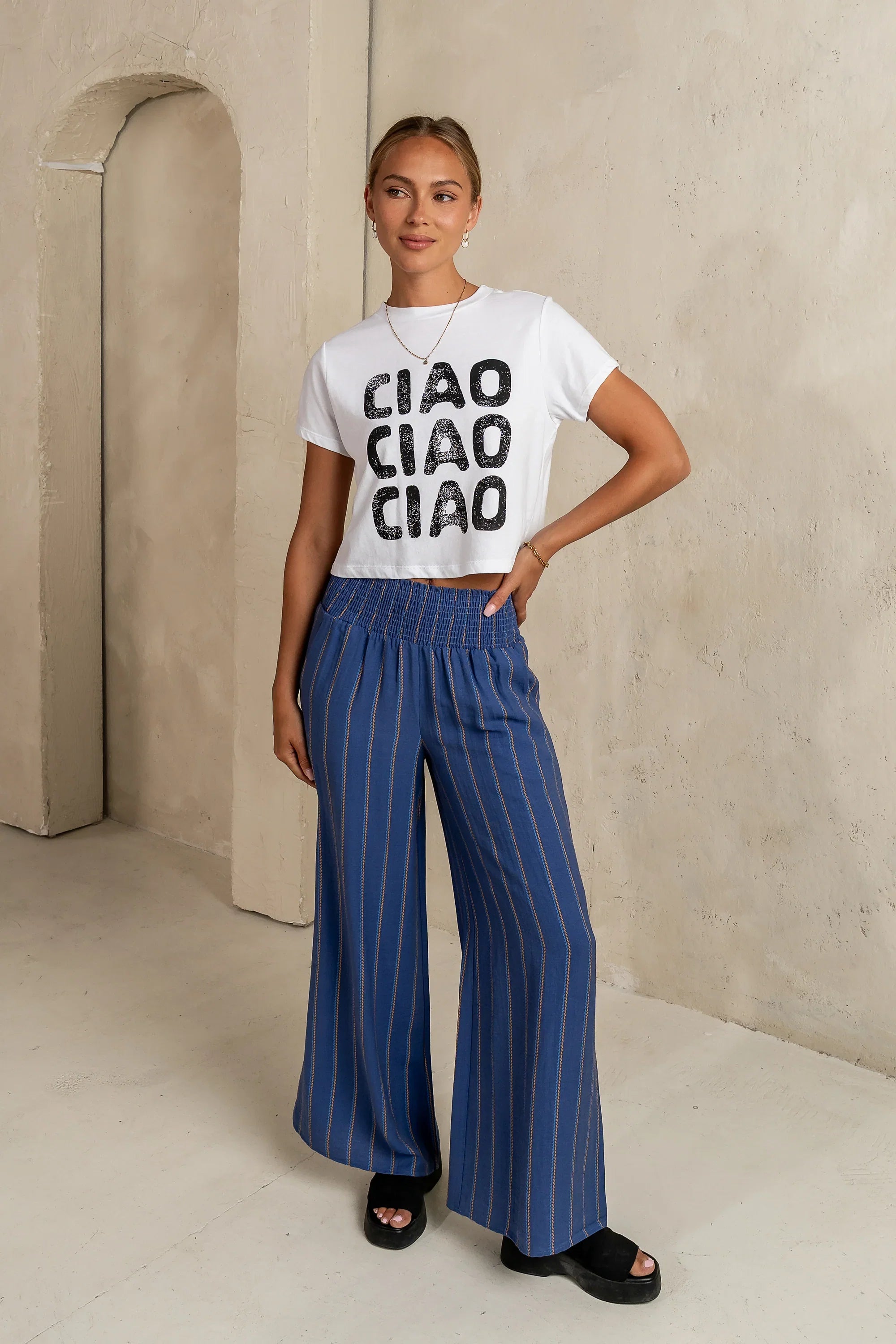 Emery Striped Wide Leg Pants in Indigo FINAL SALE