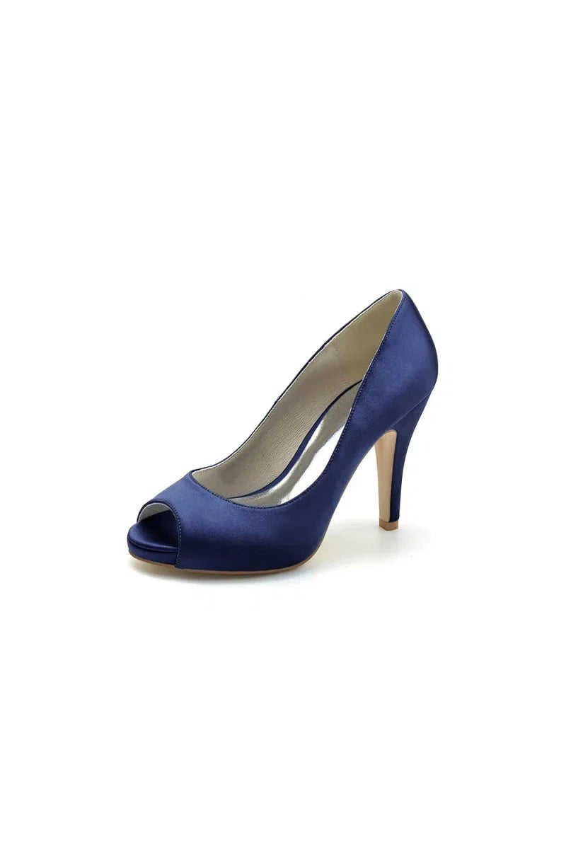 Peep Toe Slip on Satin Stiletto Heels