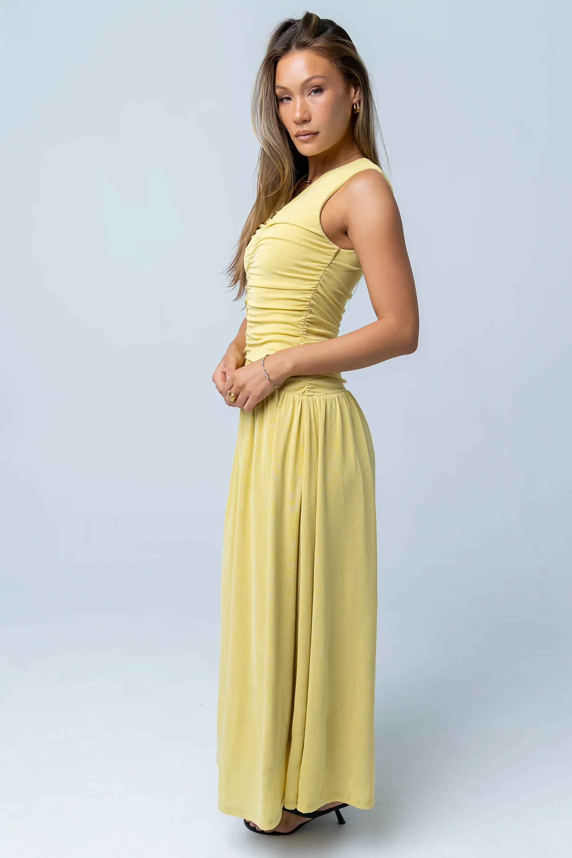 Kandi Ruched Maxi Dress in Yellow