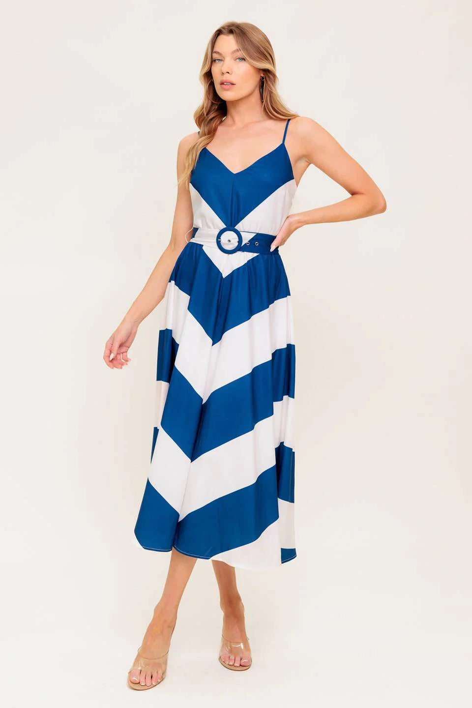 COASTAL CHARM MIDI DRESS NAVY WHITE