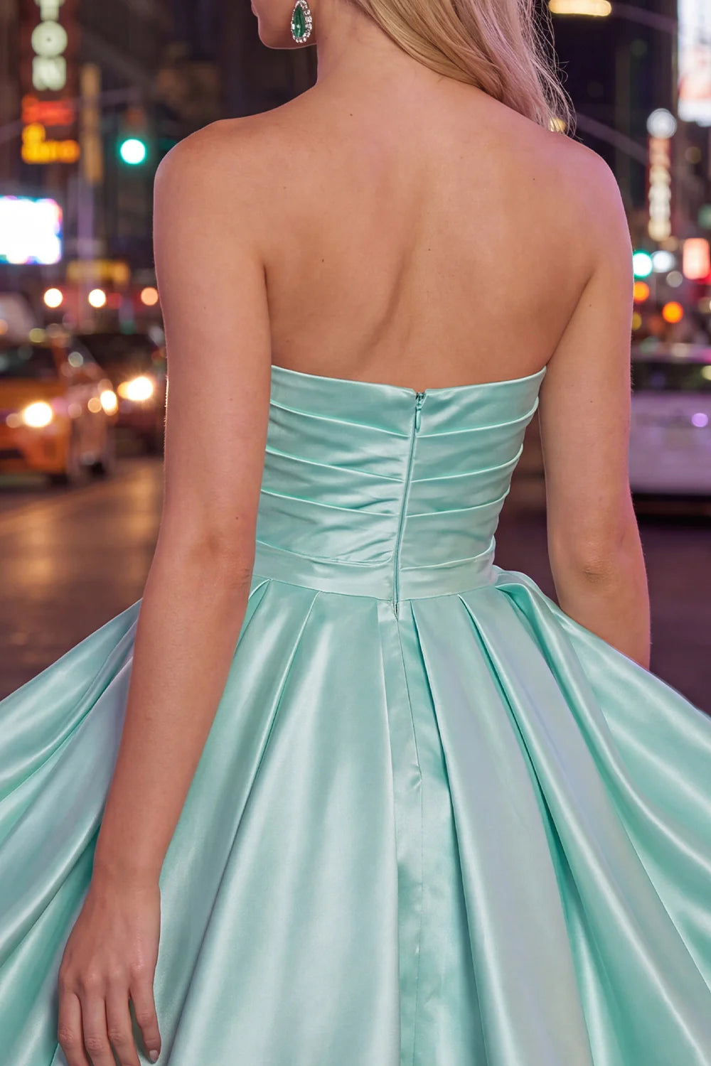 Yellow A Line Satin Strapless Homecoming Dress