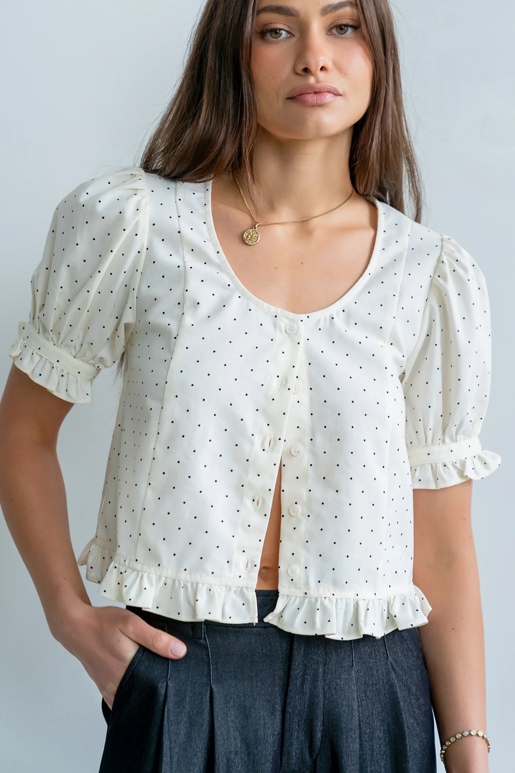 Jessie Polka Dot Blouse in Cream