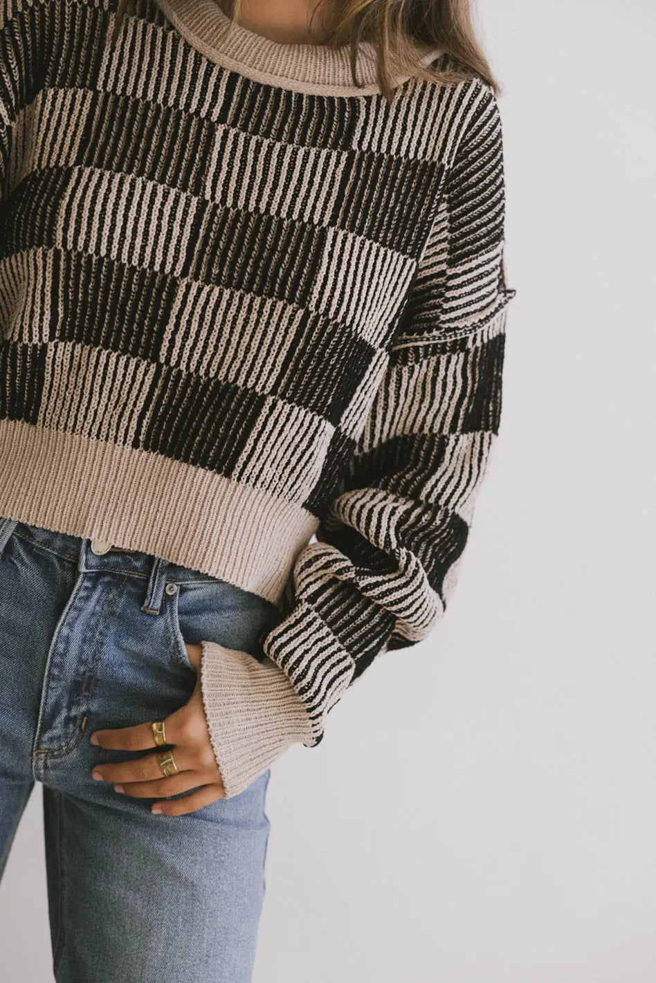 Cielo Checkered Sweater in Taupe FINAL SALE