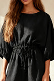 Boat Neck Little Black Dress with 3 4 Sleeves