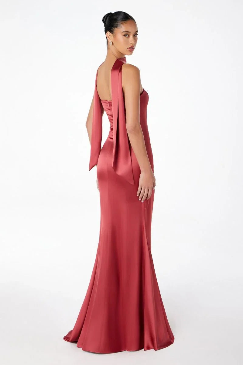 Brynn Maxi Dress Strapless Fitted Satin Dress With Scarf