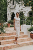 Ivy Fitted Midi Dress in Bone