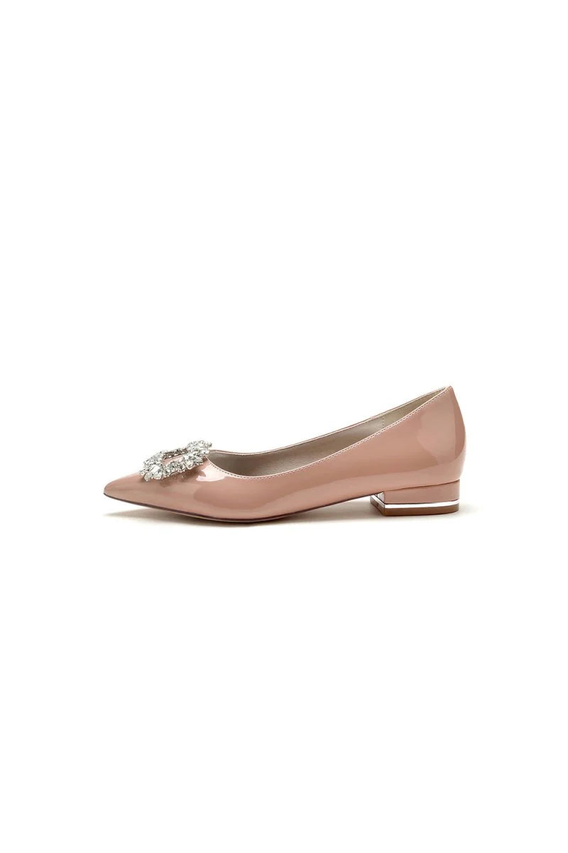 Pointed Toe Slip on Patent Leather With Rhinestone