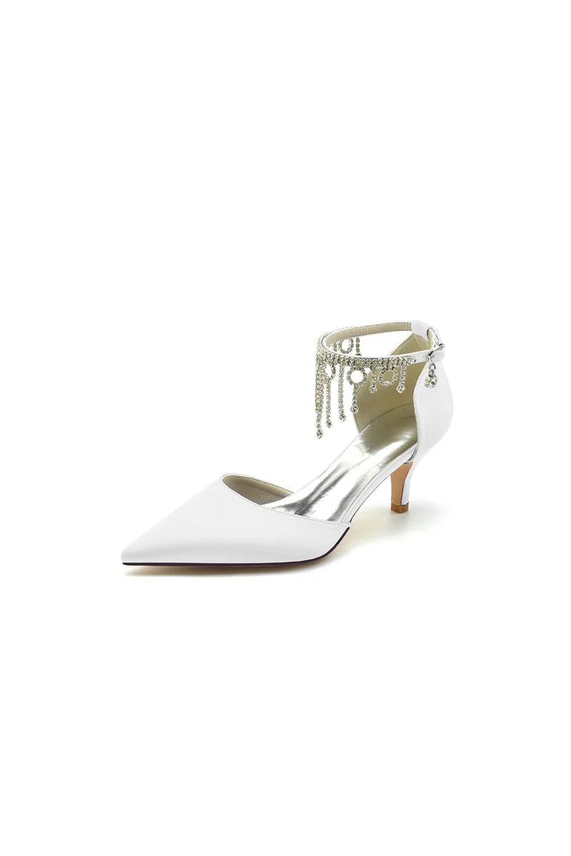 Pointed Toe Ankle Strap Party Shoes with Rhinestone