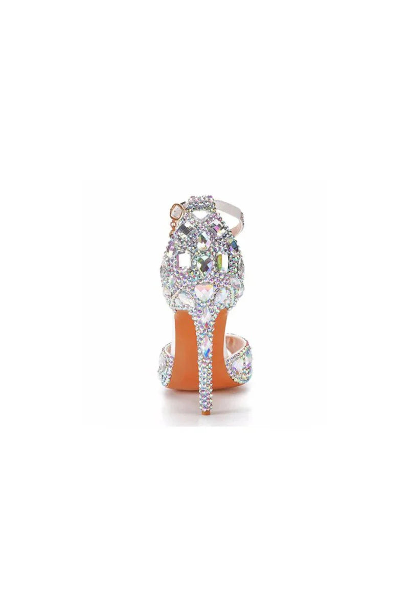 Peep Toe Big colored rhinestones Ankle Strap Stiletto Heels