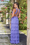 Saylor Pleated Satin Ruffle Maxi Dress Periwinkle