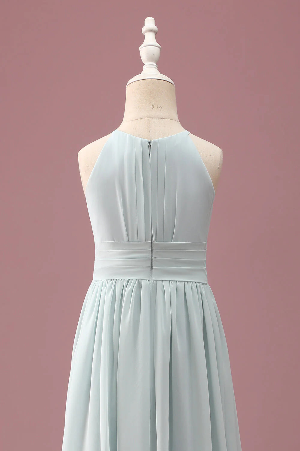 Mint A Line Halter Pleated Long Junior Bridesmaid Dress