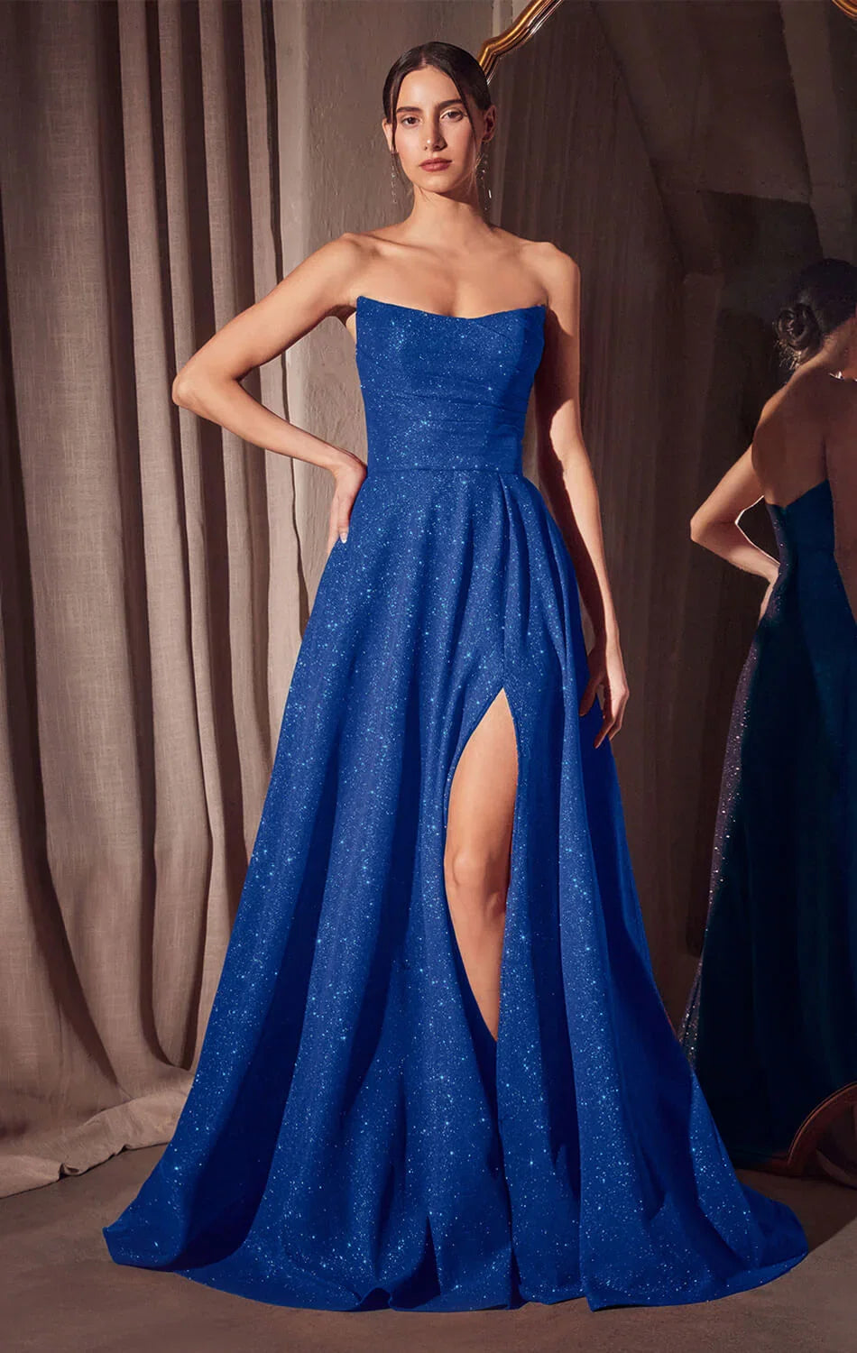 Quinn Gown Long Strapless Glitter A line Dress