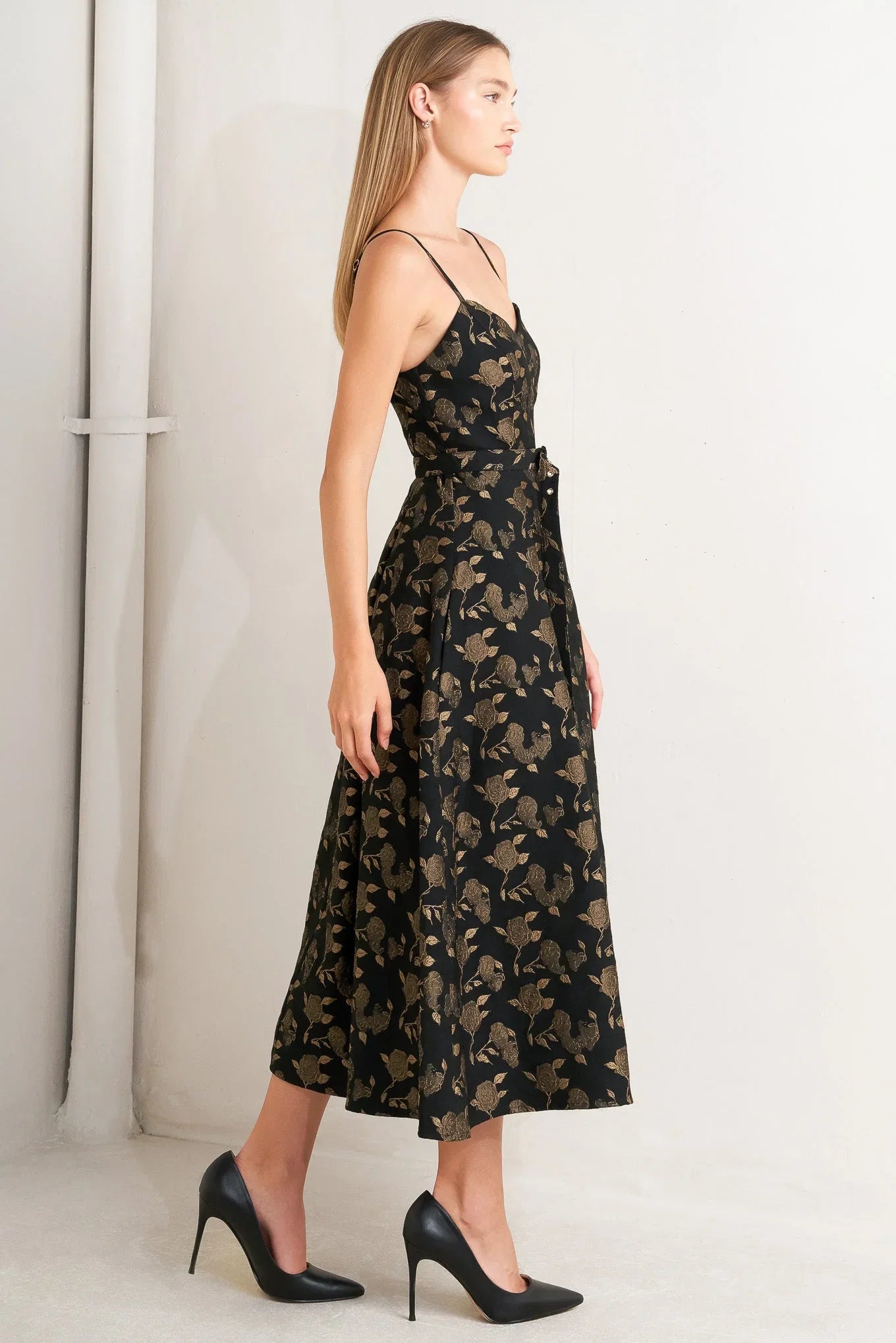 GARDEN OPERA BLACK BROWN MIDI DRESS