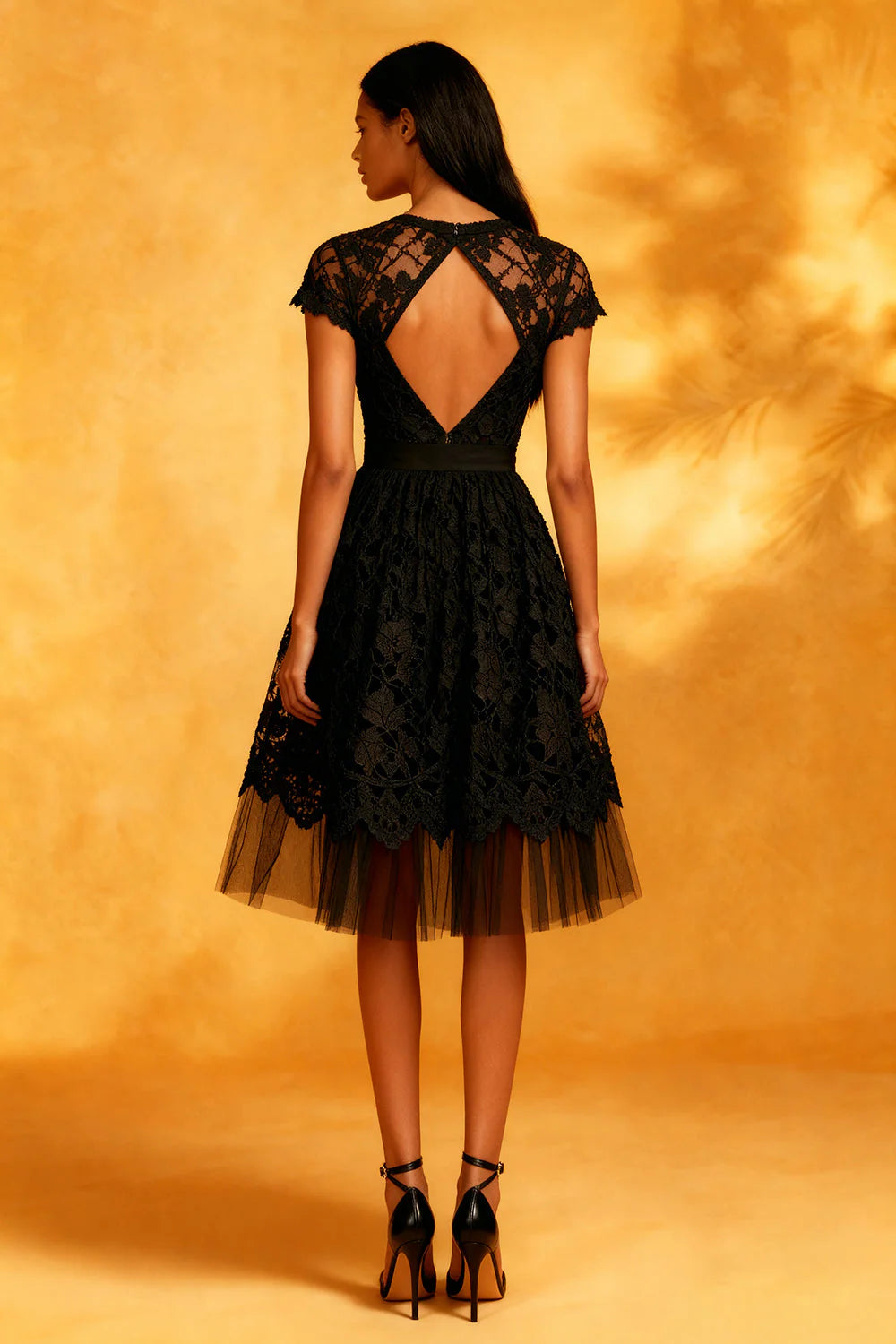Lace A Line Short Sleeves Little Black Dress