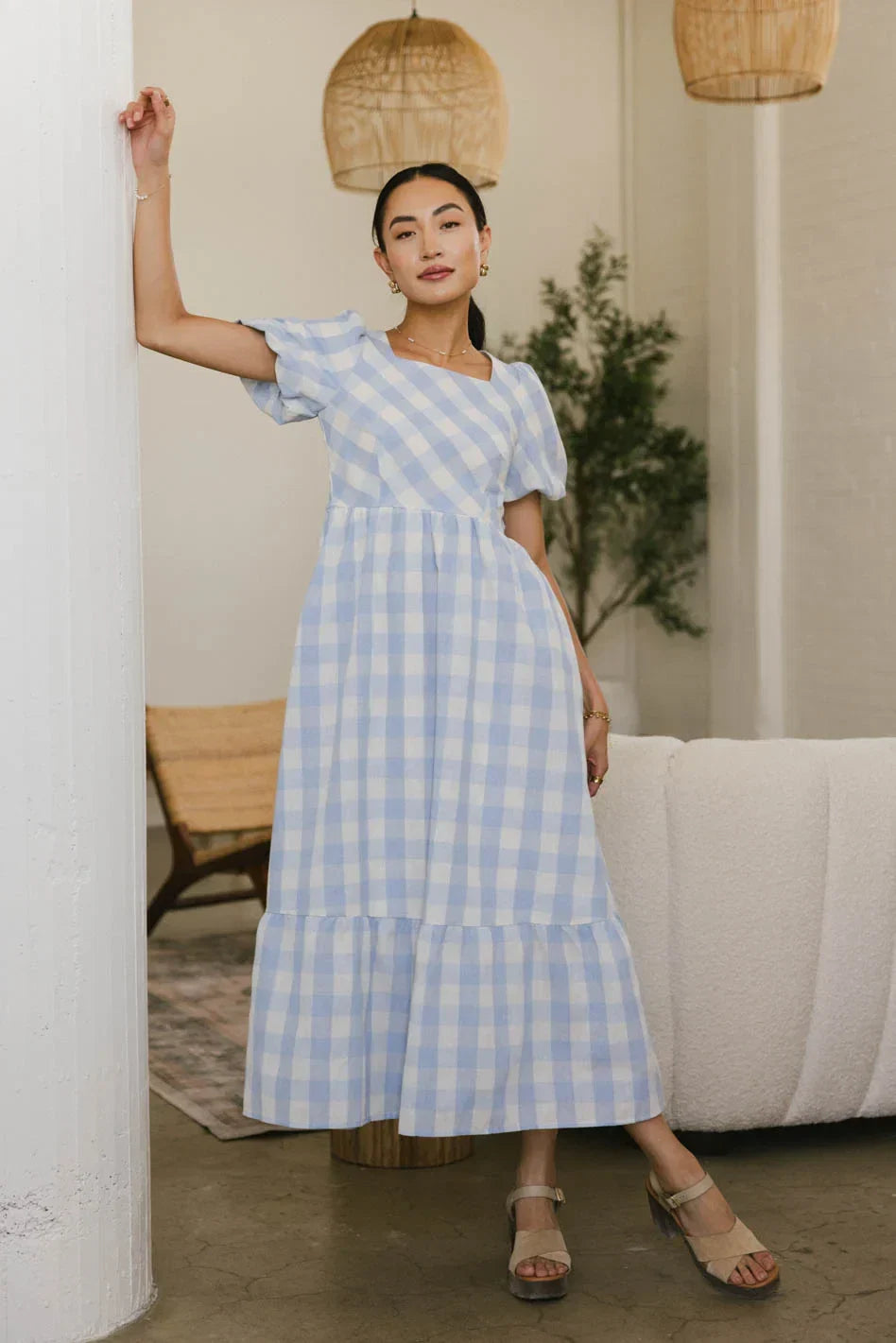 Jenna Gingham Maxi Dress in Blue FINAL SALE