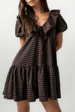 Tony Gingham Baby Doll Dress in Brown FINAL SALE