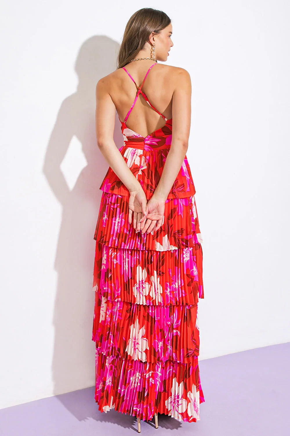 BEYOND AMAZING RED PLEATED MAXI DRESS