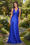 Odette Maxi Dress Royal Open Back With Adjustable Bow Tie Detail
