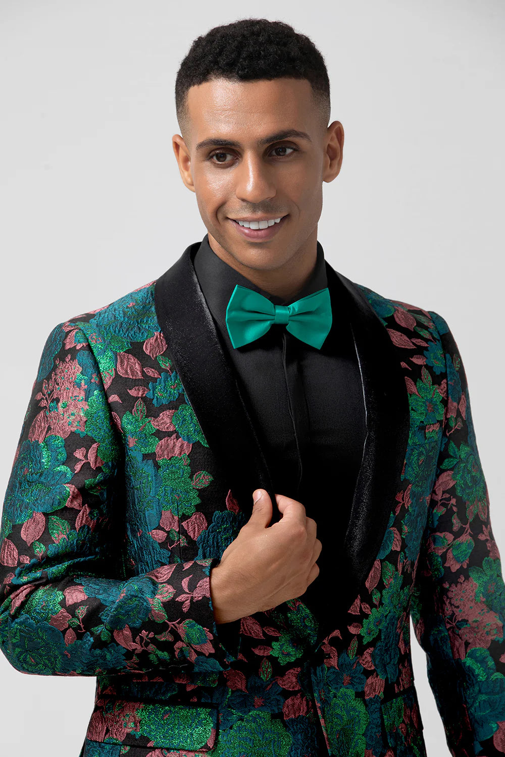 Mens Green Shawl Lapel One Button Jacquard Prom Blazer