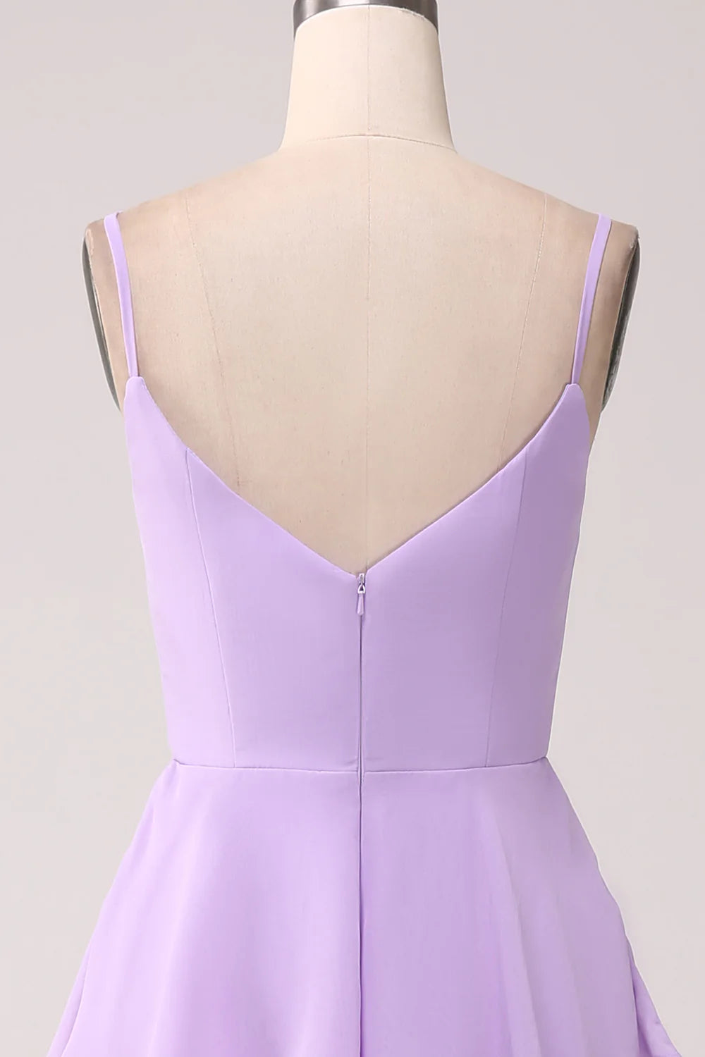 Lilac A Line Spaghetti Straps Tiered Floor Length Bridesmaid Dress With Slit