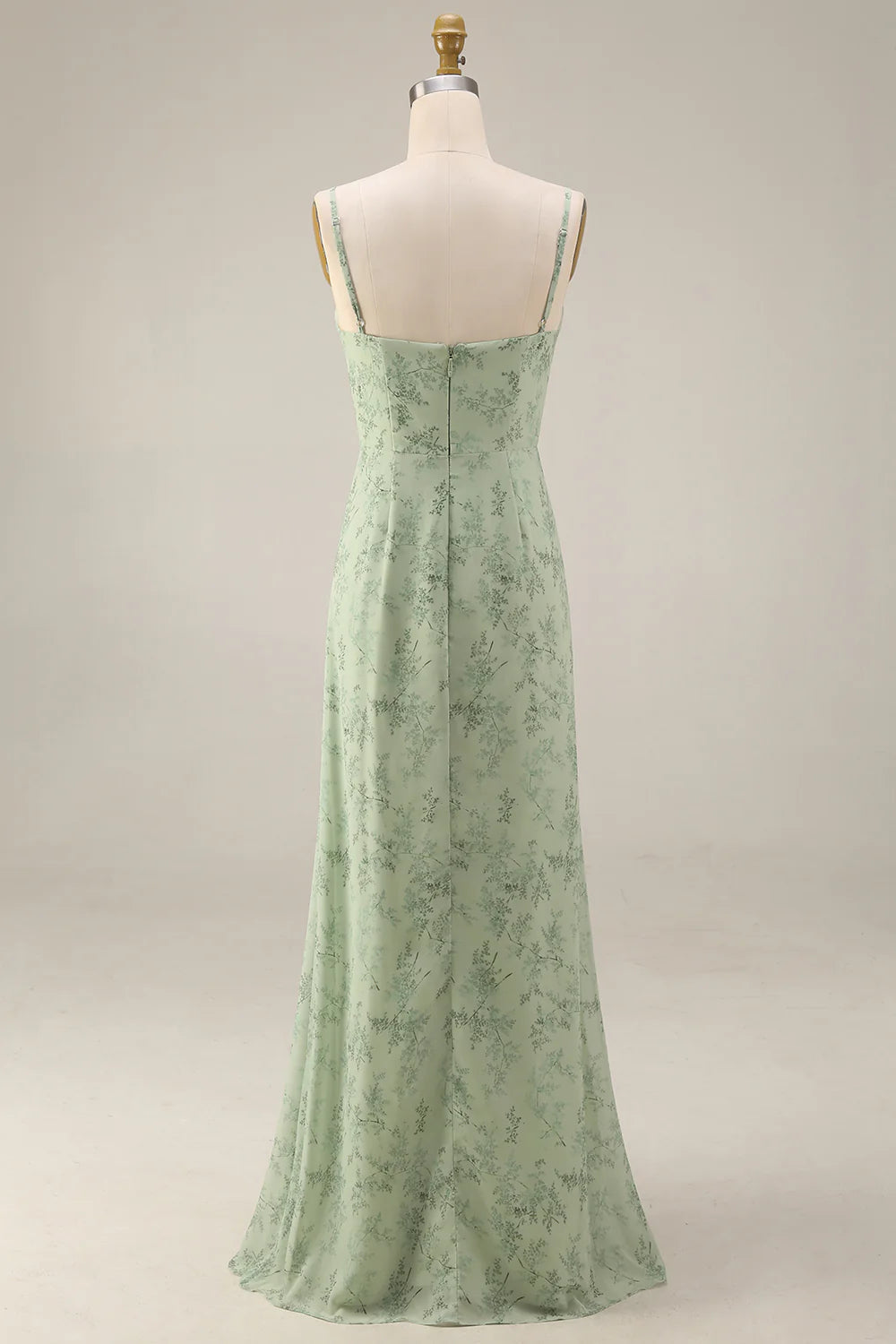 Dusty Sage Floral 2 Piece Chiffon A Line Wedding Guest Dress with Cape