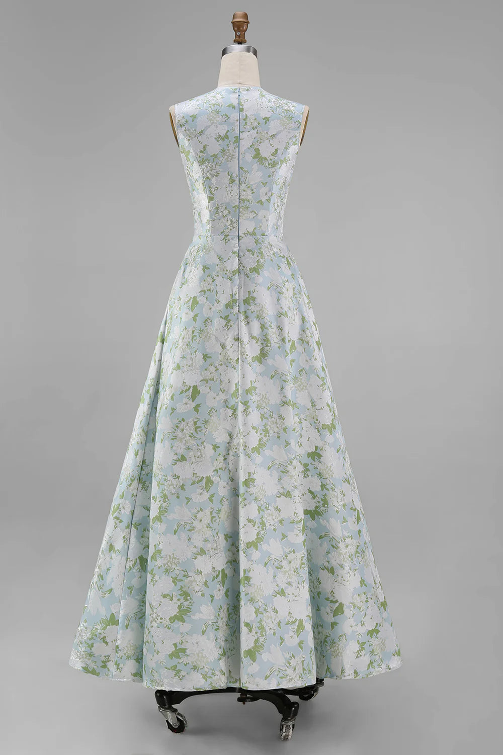 Blue Floral A Line Midi Wedding Guest Dress with Pockets