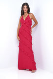 Remi Red Maxi Dress Halter Neck Open Back Ruffle Detail