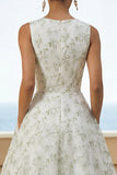 Light Green Floral A Line Midi Wedding Guest Dress with Pockets