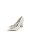 Sparkle Pointed Toe Glitter Chunky Heels With Rhinestone