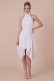 Ruffled Halter White Graduation Dress with Lace up Back