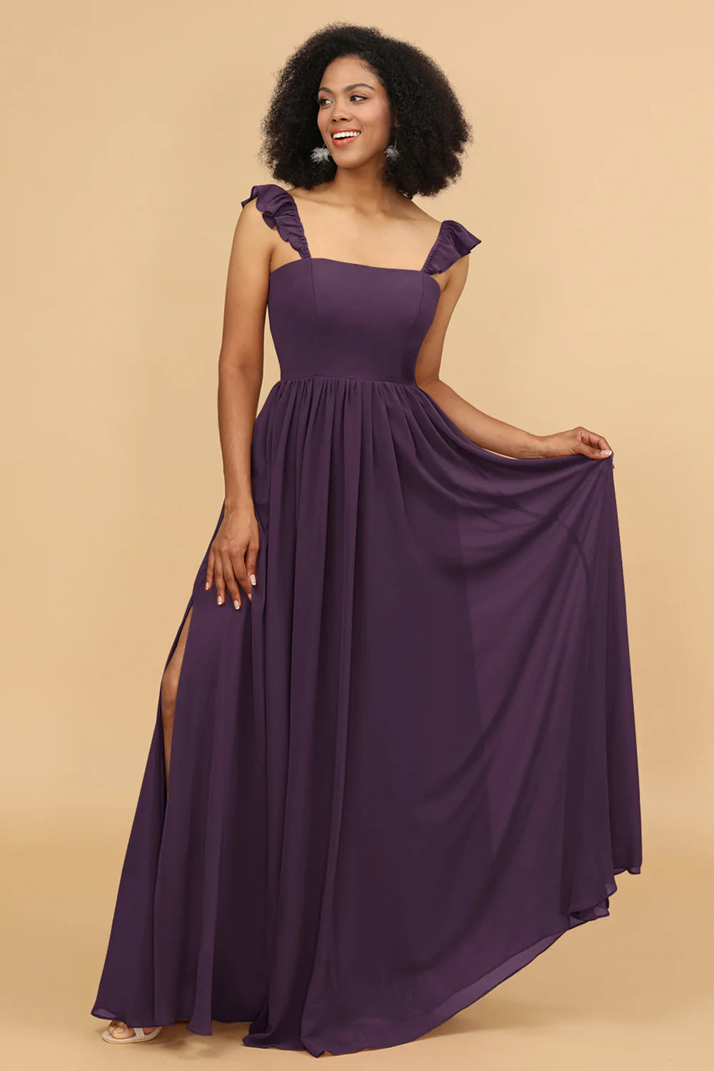 A Line Floor Length Chiffon Bridesmaid Dress With Ruffles