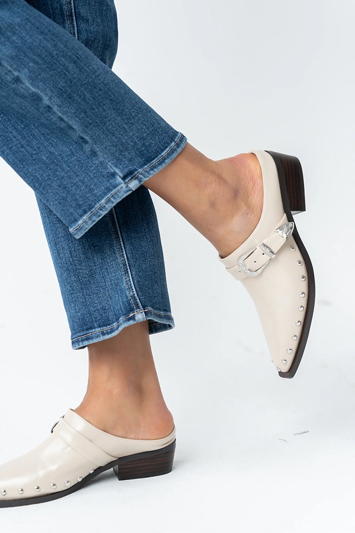 Tessa Western Mule in Bone