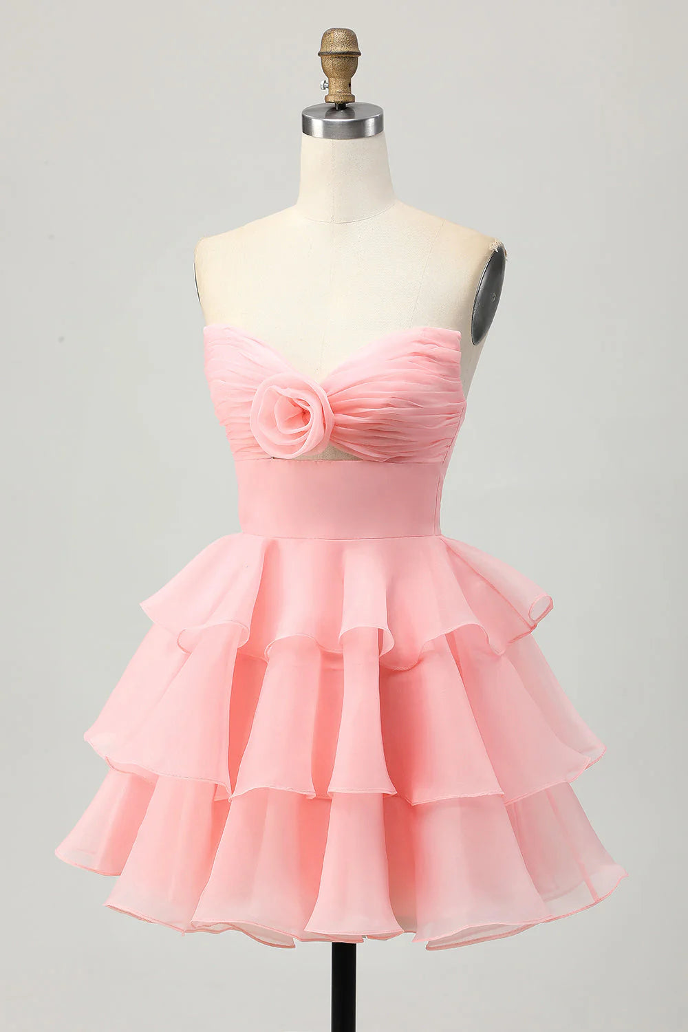Tiered Cute A Line Strapless Cut Out Purple Homecoming Dress