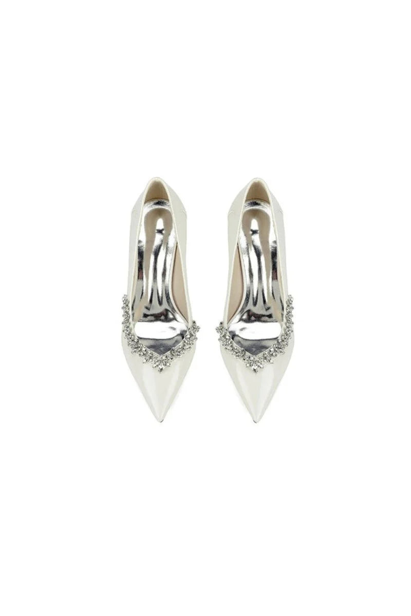 Ivory High Heels with Crystal Embellished Metal Accent