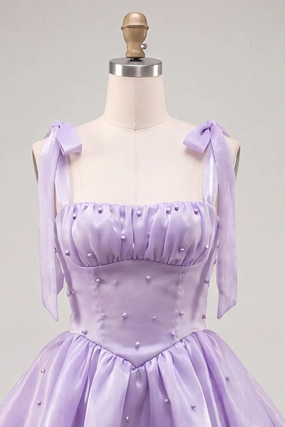 Cute Lilac A Line Pearl Tiered Short Homecoming Dress with Lace Up Back