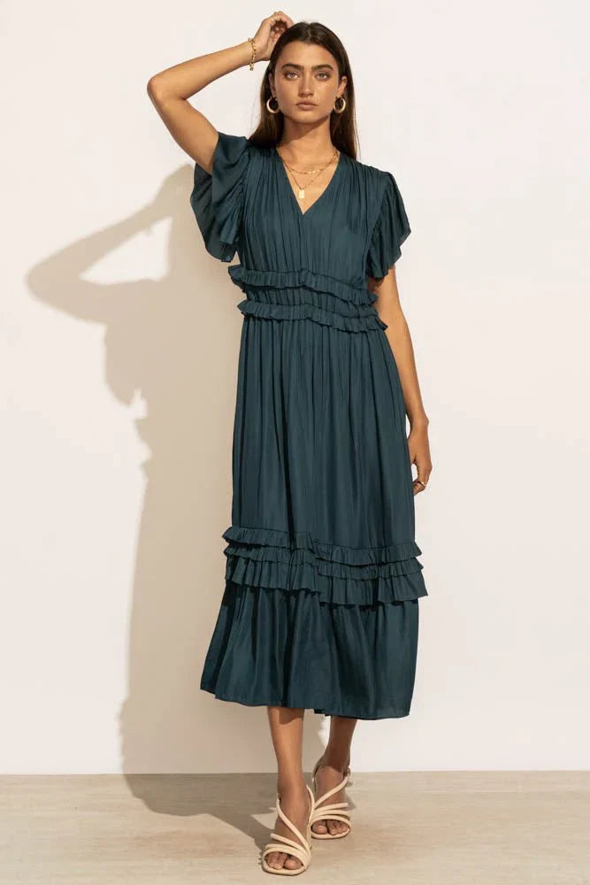 Willa Ruffle Dress in Teal FINAL SALE