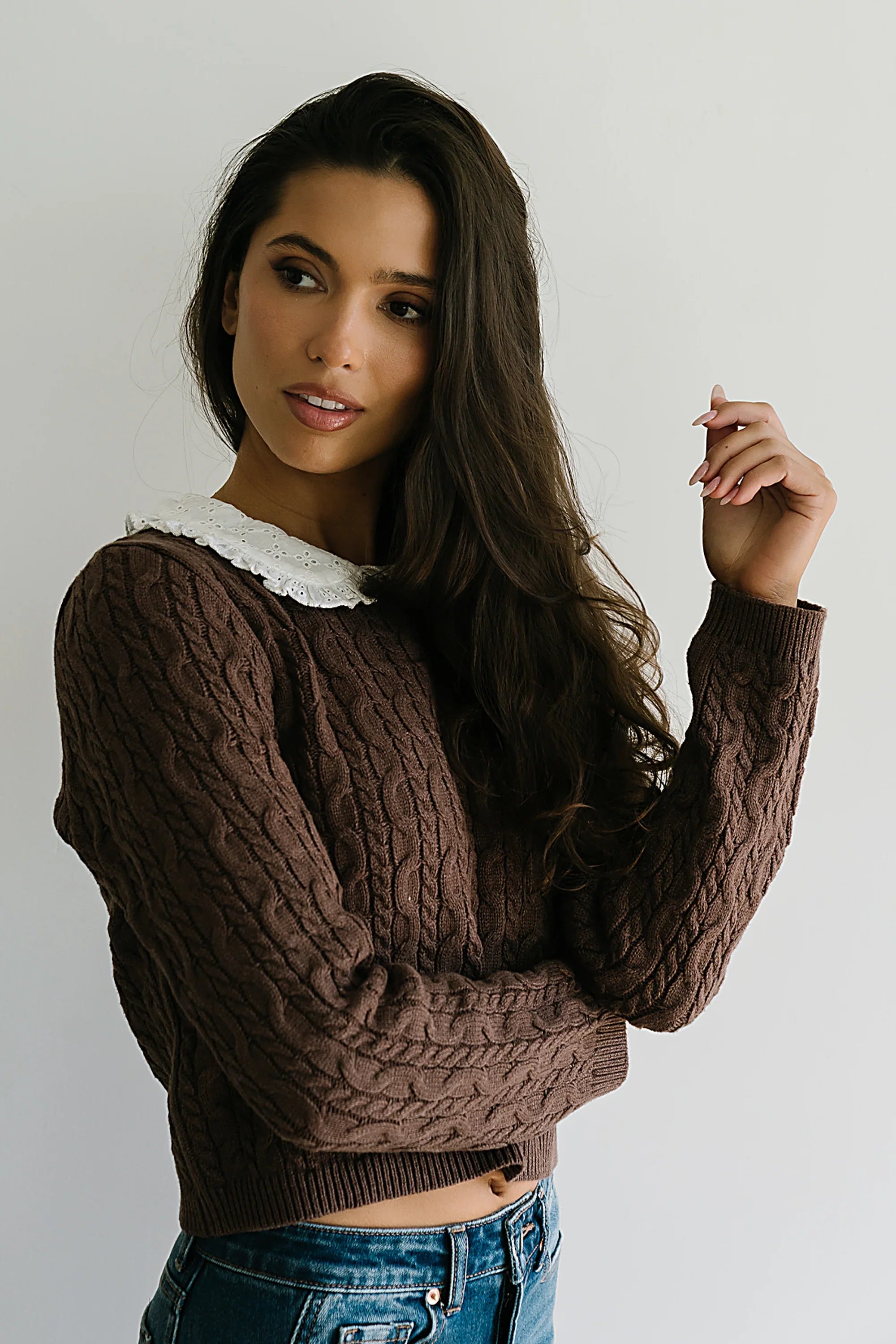 Hayley Collared Sweater in Brown FINAL SALE