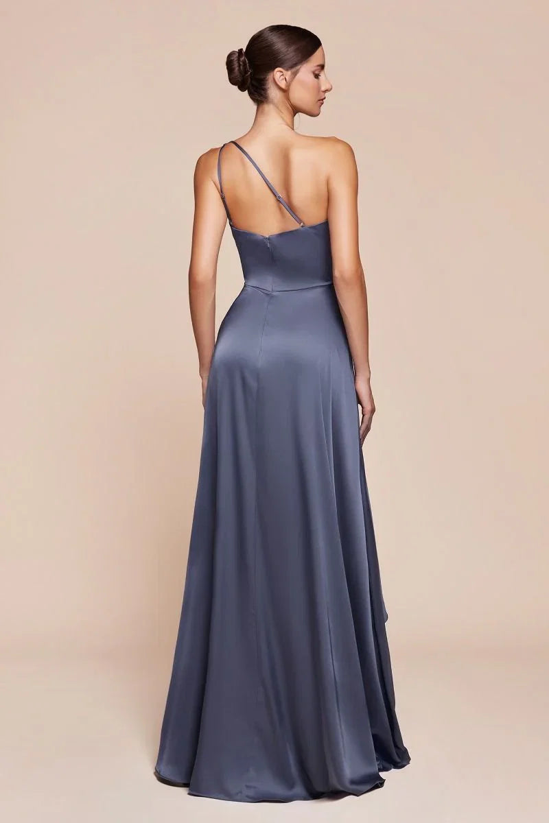 MIRANDA GOWN ONE SHOULDER SOFT SATIN A LINE DRESS