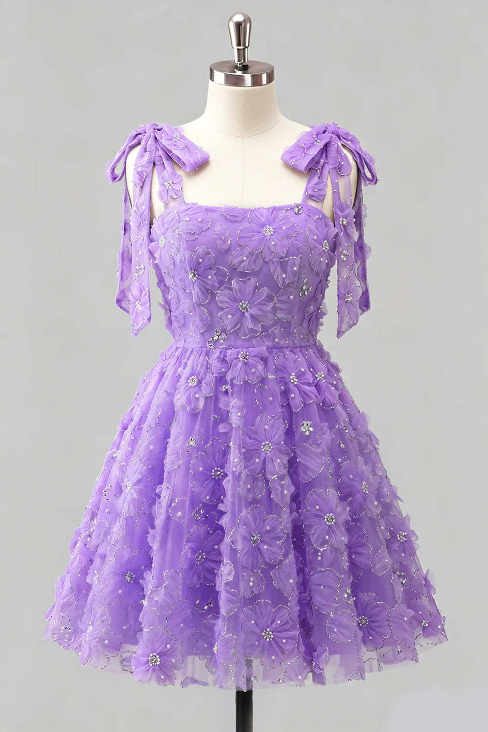Dusty Rose 3D Floral Appliqued A Line Short Homecoming Dress with Beadings