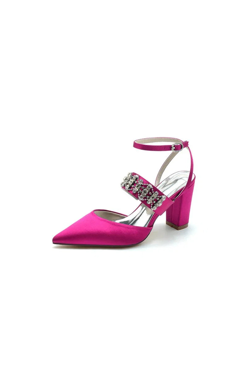Black Satin Pump with Sparkling Silver Accent