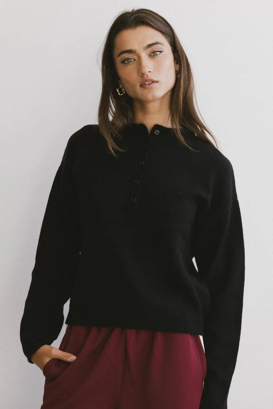 Meli Button Front Knit Sweater in Black FINAL SALE