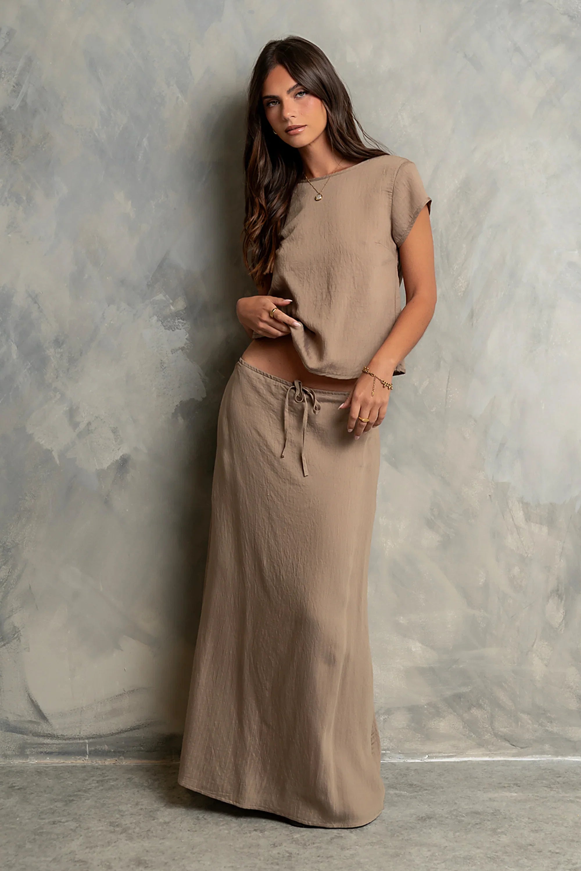 Polliana Textured Stripe Skirt in Mocha