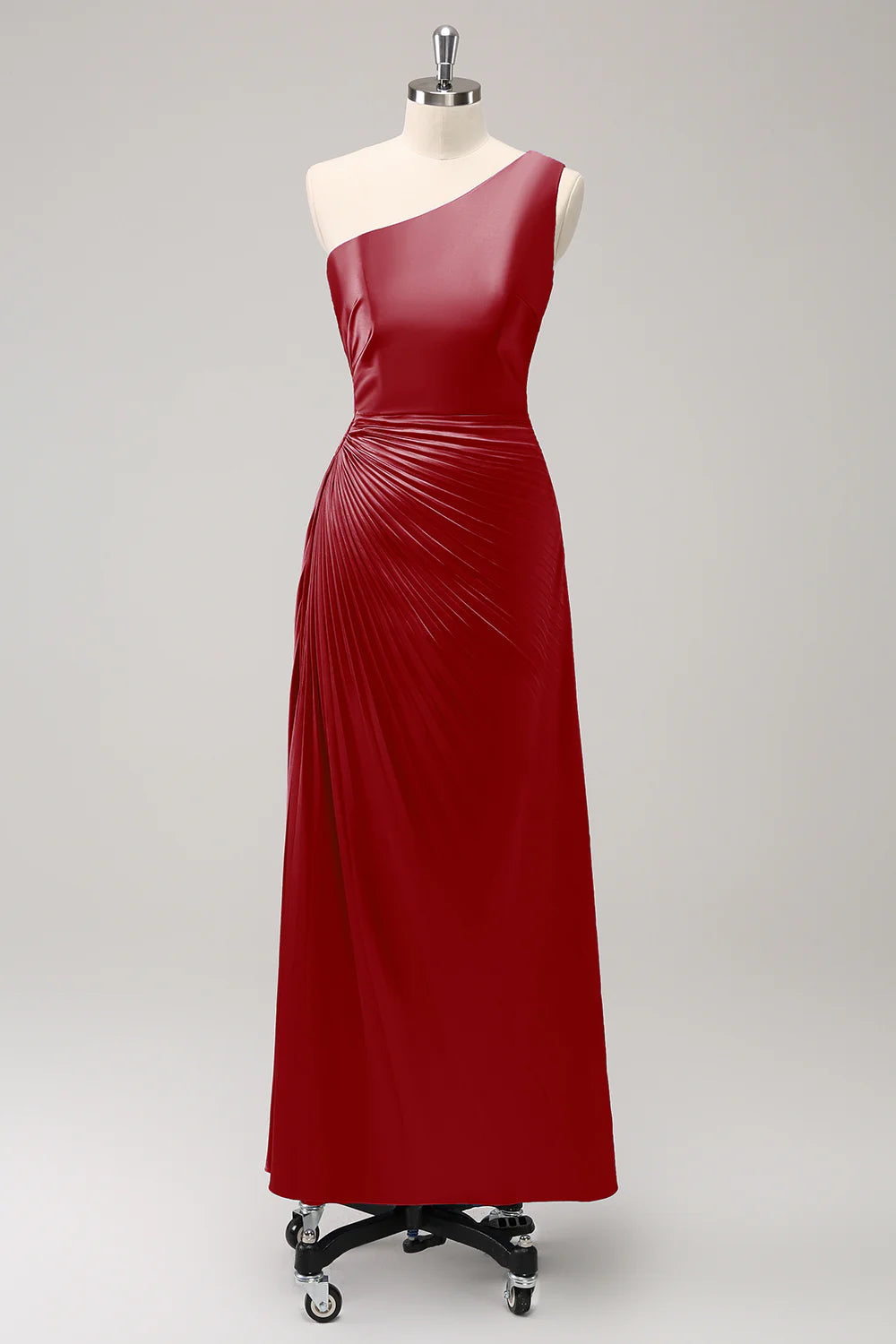 Blue Sheath One Shoulder Satin Keyhole Long Bridesmaid Dress