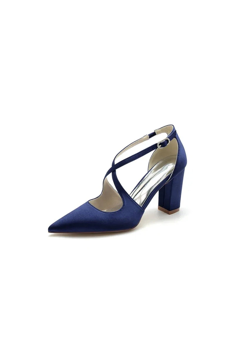 Black Satin Pump with Cross Strap Design