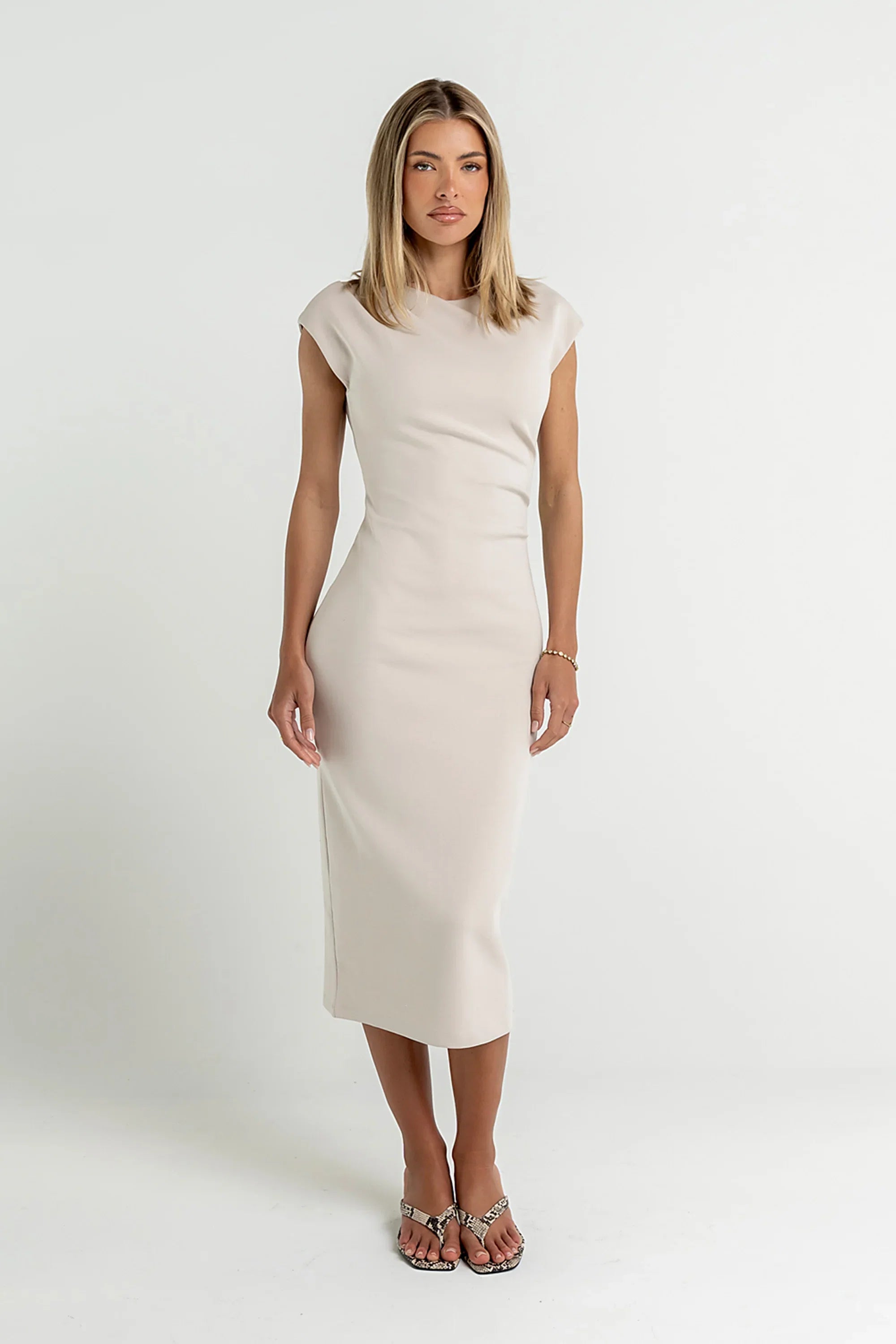 Ivy Fitted Midi Dress in Bone
