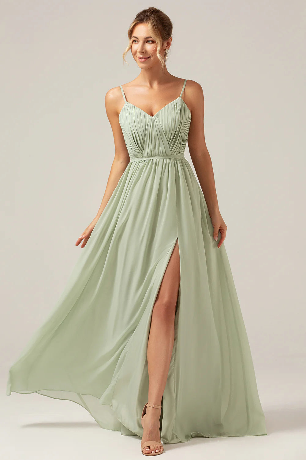 Dusty Sage A Line Spaghetti Straps Pleated Maternity Bridesmaid Dress