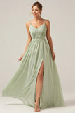 Dusty Sage A Line Spaghetti Straps Pleated Maternity Bridesmaid Dress