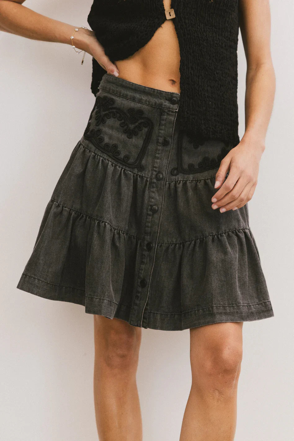 Skyler Tiered Mini Skirt in Black FINAL SALE