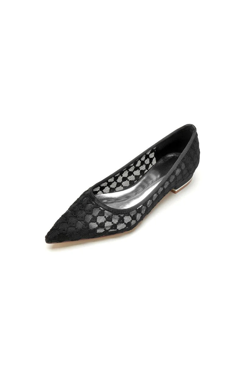 Pointed Toe Lace Wedding Flats Low Heel Bridal Shoes